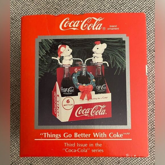 🆕 Things Go Better With Coke Mice Christmas Ornament Coca Cola 1991 - Picture 1 of 7